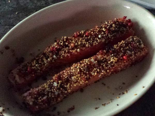 Saumon en croûte d'épices, flan aux légumes - Préparation etape 3