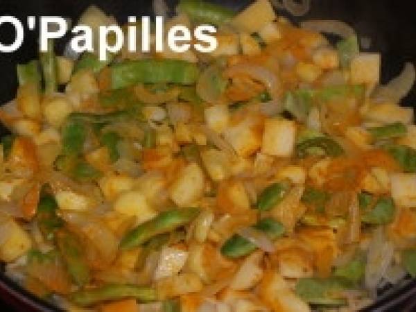Pommes de terre aux haricots verts et aux poivrons - Préparation etape 2