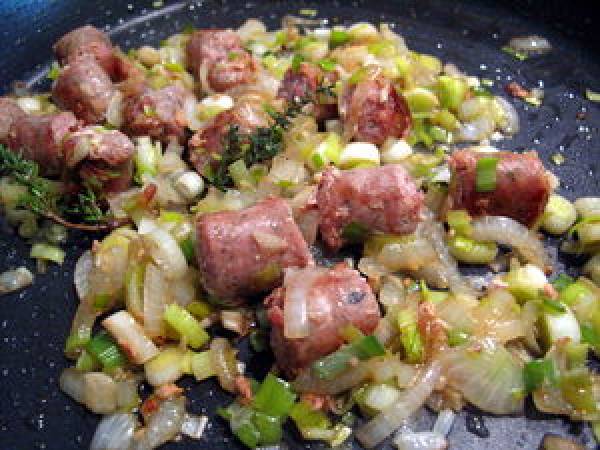 Pâtes aux cocos de Paimpol frais et à la saucisse - Préparation etape 5