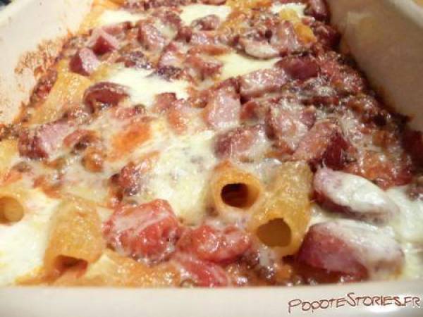 GRATIN DE RIGATONI A LA SAUCISSE DE MONTBELIARD ET AUX LENTILLES - Préparation etape 7
