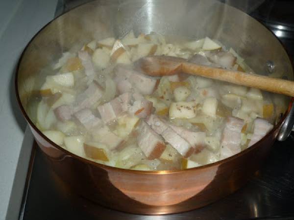 Haricots verts, poires et lard - Bohnen, Speck und Birnen - Préparation etape 3