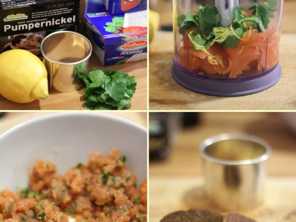 Canapés de Pumpernickel à la mousse de saumon fumé - Préparation etape 1