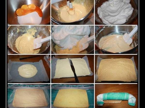 Bûche de Noël à la crème pâtissière framboises et myrtilles - Préparation etape 1