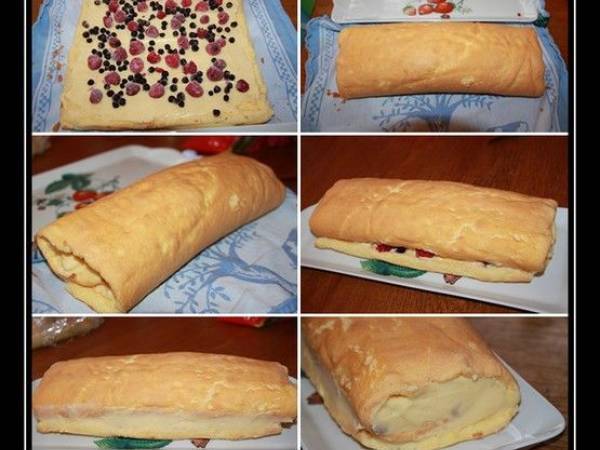 Bûche de Noël à la crème pâtissière framboises et myrtilles - Préparation etape 10