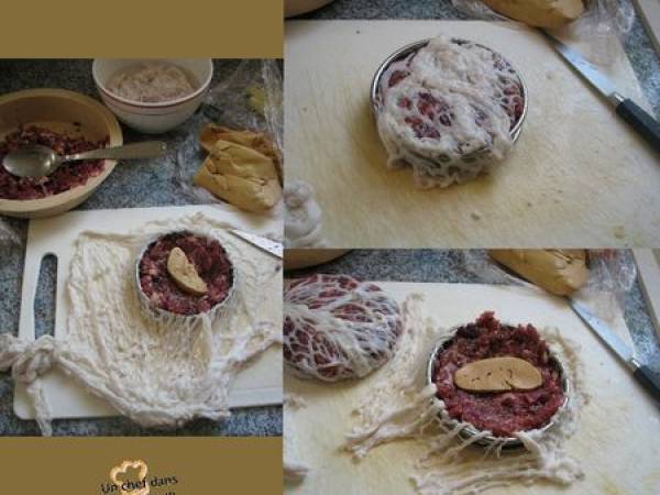 Crépinette d'oie Jus de Griotte, Poire Rôtie en Habit - Préparation etape 3