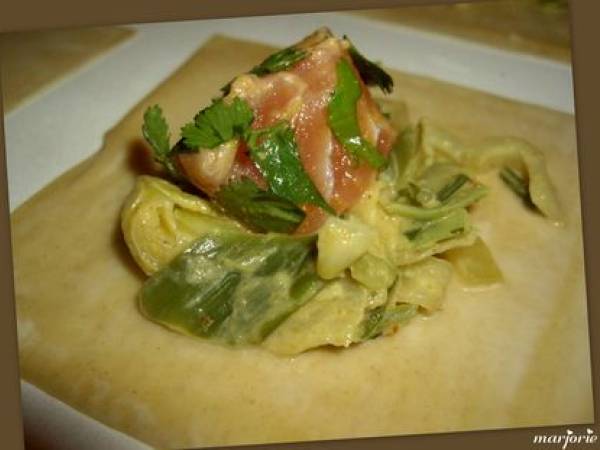 Ravioles de saumon et poireaux au curry - Préparation etape 8