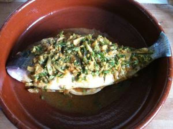 Dorade royale farcie à la chermoula (Maroc) - Préparation etape 2