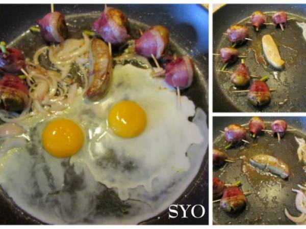 Œufs sur canapé, Foie Gras poêlé, Magrets farcis aux Figues sur lit d’oignons confits - Préparation etape 3