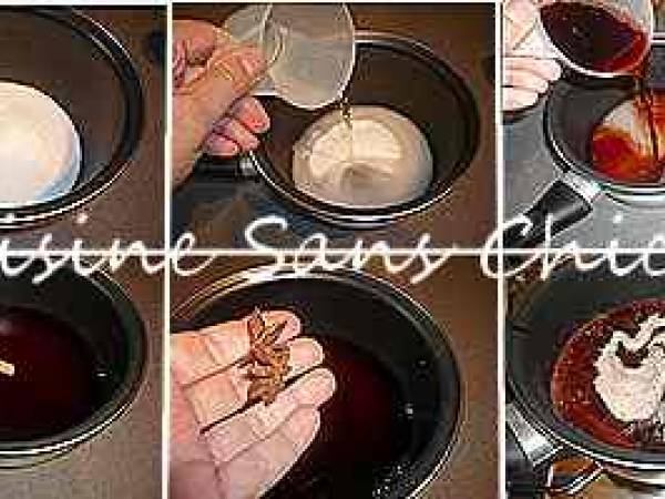 Poires pochées au porto, aux épices et chocolat - Préparation etape 1