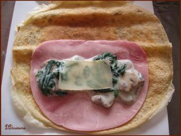 Crêpes aux épinards, au jambon et aux champignons - Préparation etape 6