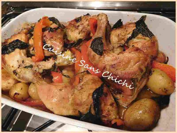 Cuisses de poulet, aux poivrons et pommes de terre au four. - Préparation etape 9