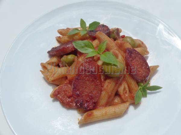 Penne au chorizo et aux olives - Préparation etape 6