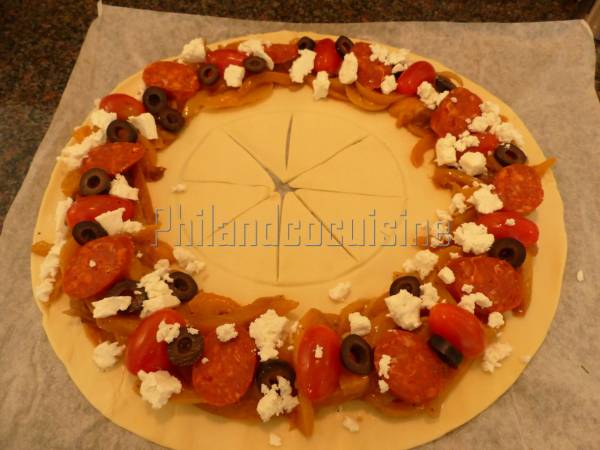 Tarte soleil aux poivrons, chorizo et feta - Préparation etape 8