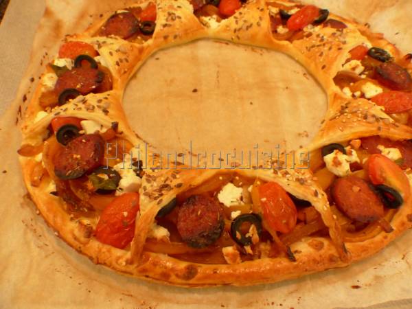 Tarte soleil aux poivrons, chorizo et feta - Préparation etape 11