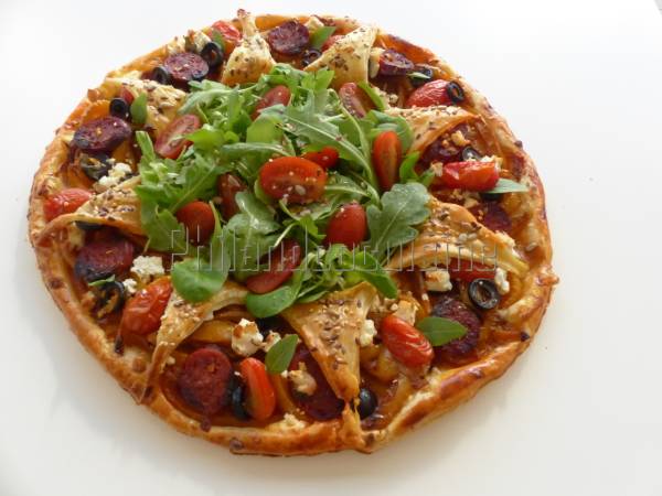 Tarte soleil aux poivrons, chorizo et feta - Préparation etape 12