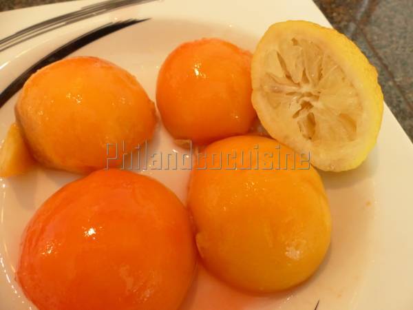 Pêche en habit de jambon cru et sa salade de roquette - Préparation etape 2