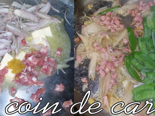 Pois mange-tout à la paysanne - Préparation etape 1