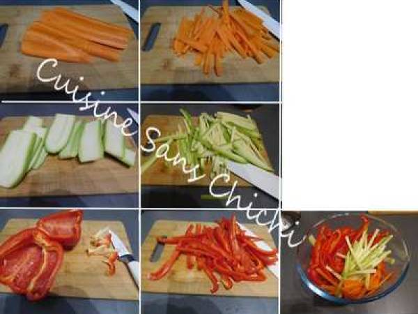 Nouilles sautées au wok, crevettes marinées et petits légumes croquants. - Préparation etape 4