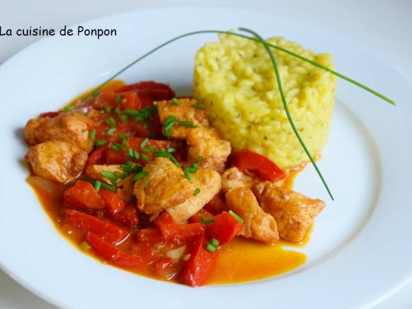 Poulet au poivron rouge accompagné de risotto parfumé aux petits légumes - Préparation etape 1