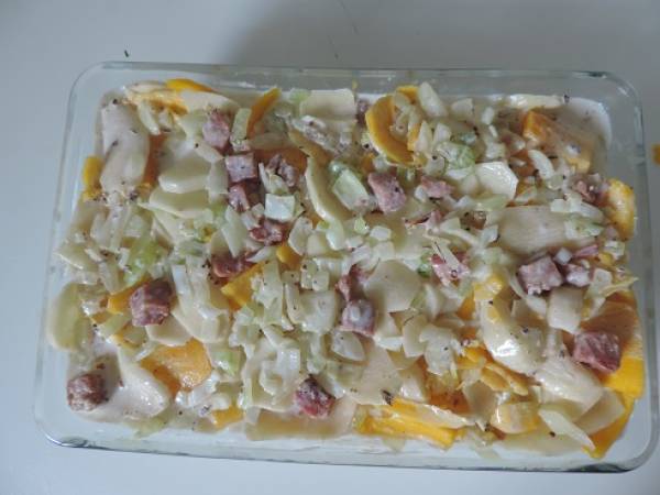 Gratin de pommes de terre, potiron, bacon et lardons - Préparation etape 4