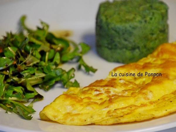 Salade de pissenlits, omelette et purée à la spiruline - Préparation etape 3