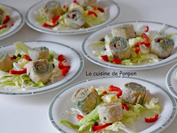 Roulé de galette au jambon et fromage à la spiruline - Préparation etape 6