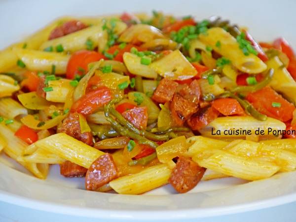 Pâtes au chorizo, poivron et salicorne - Préparation etape 4
