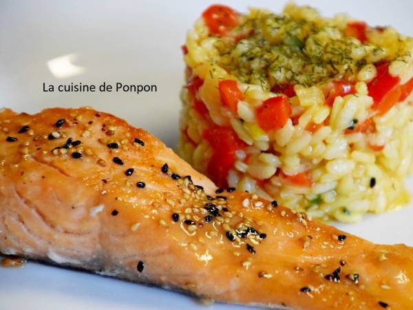 Filet de saumon mariné et son risotto au poivron rouge - Préparation etape 4
