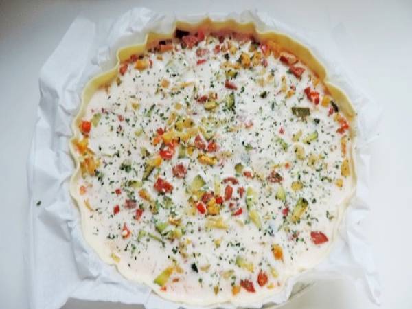 Tarte aux courgettes, poivron, oignon et chorizo - Préparation etape 3
