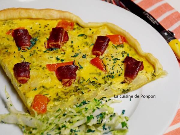 Tarte au chou-fleur et tomate garnie de magret de canard fumé - Préparation etape 4