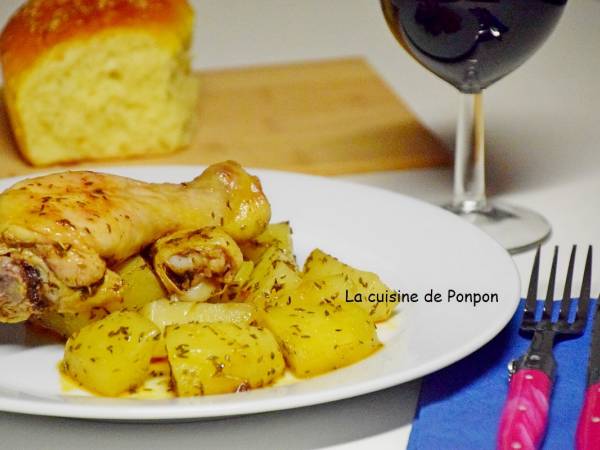 Pilon de poulet mariné et pommes de terre au four au poivre - Préparation etape 4
