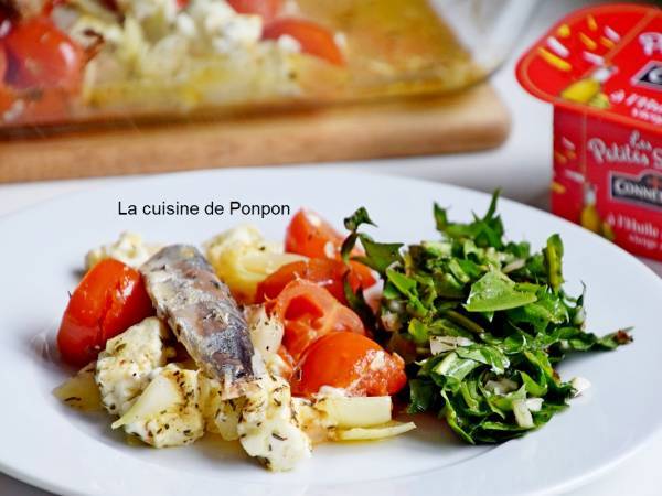 Tomates rôties à la feta et aux petites sardines - Préparation etape 2