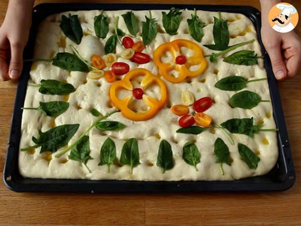 Focaccia fleurie - focaccia art - Préparation etape 8