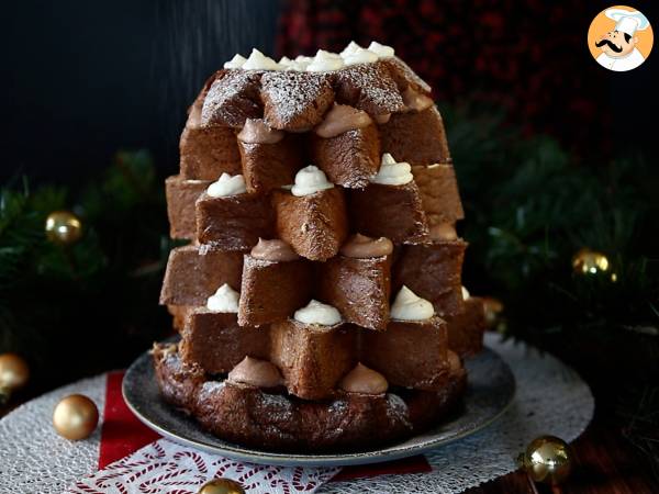 Brioche Pandoro farcie à la crème de Nutella et à la crème vanille en forme de sapin de Noël - Préparation etape 9