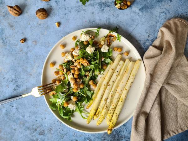 Asperges rôties au four, roquette et pois chiches - Préparation etape 6