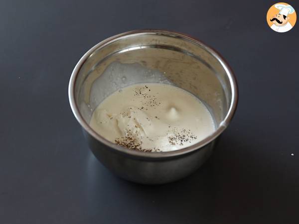 Verrines végétariennes: crème de petit pois, crumble de parmesan et crème au mascarpone - Préparation etape 5