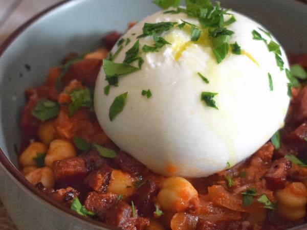 Pois chiches sauce au chorizo et sa burrata - Préparation etape 1
