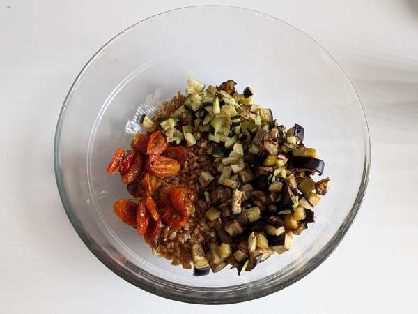 Salade crémeuse d’épeautre aux légumes grillés - Préparation etape 5
