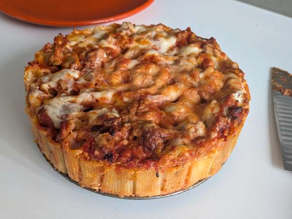 Timbale de rigatoni au four à la saucisse, à la béchamel et à la mozzarella - Préparation etape 14