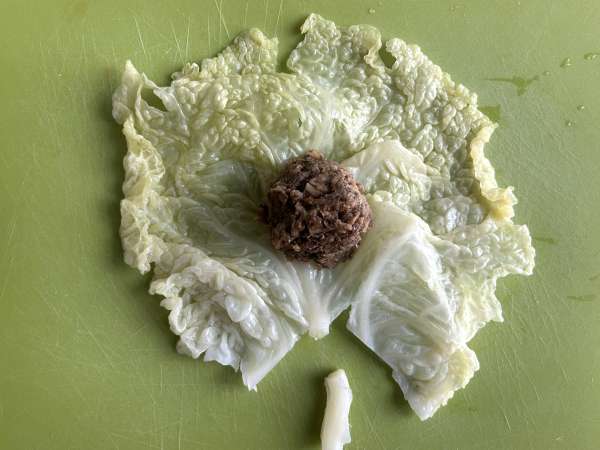 Choux farcis végétariens aux champignons, riz et miso - Préparation etape 6