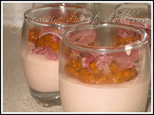 Verrine de mousse de jambon et pesto rosso - Préparation etape 1