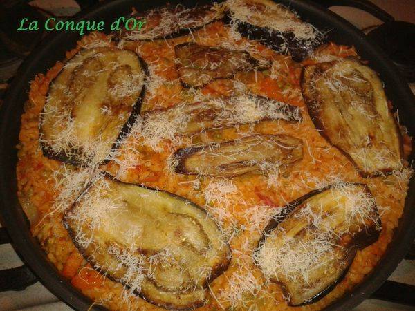 Gratin de riz aux aubergines et aux tomates - Préparation etape 6