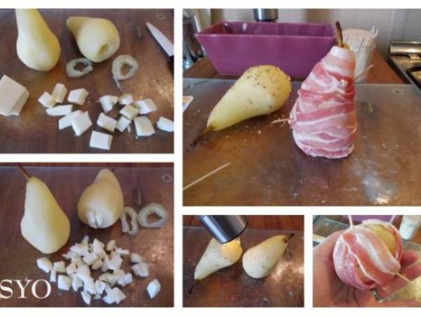 Poires au Lard farcies de Fromage Basque coulant - Préparation etape 2