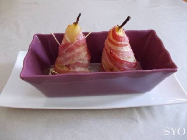 Poires au Lard farcies de Fromage Basque coulant - Préparation etape 4