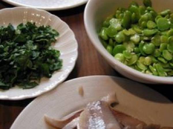 Salade de matjes, fèves et champignons - Préparation etape 3