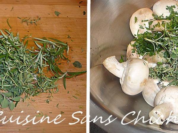 Brochettes de champignons de Paris à la plancha, aux herbes aromatiques de Provence. - Préparation etape 7