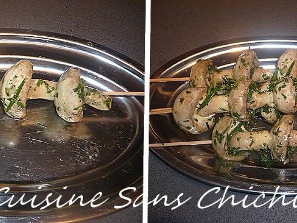Brochettes de champignons de Paris à la plancha, aux herbes aromatiques de Provence. - Préparation etape 9