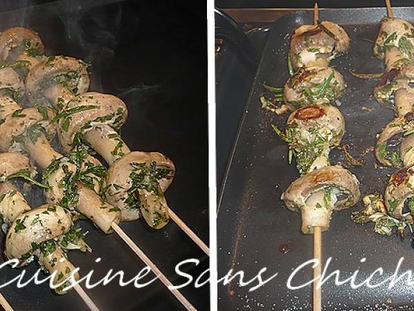 Brochettes de champignons de Paris à la plancha, aux herbes aromatiques de Provence. - Préparation etape 10