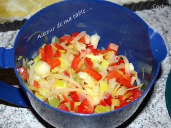 Tarte tout en long aux poireaux et poivrons - Préparation etape 1