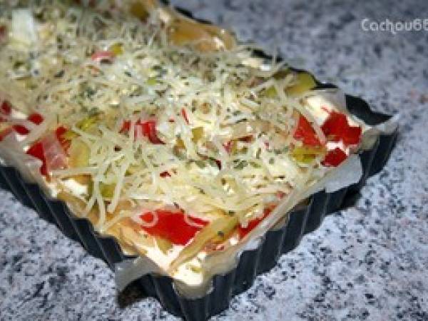 Tarte tout en long aux poireaux et poivrons - Préparation etape 3